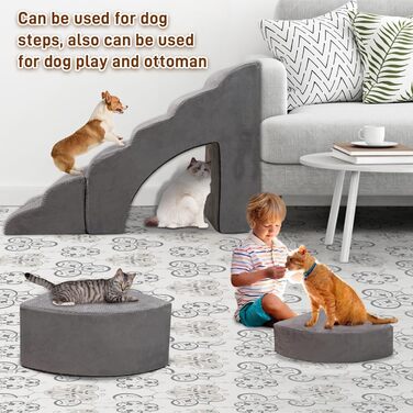 Сходинки для собак LitaiL з 6 сходинок, сірі, для високих ліжок, 63.5–76.2 см, підходять для собак середніх та маленьких порід