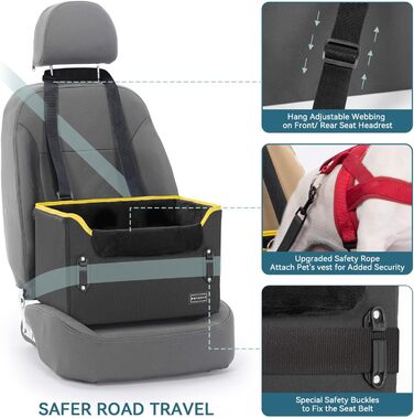 Автокрісло для собак Petsfit - чорне, з кріпленням для безпечного транспортування