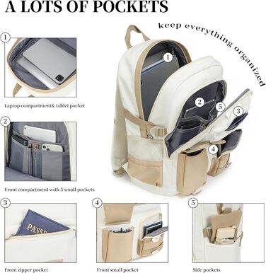 Шкільний рюкзак YAMTION для підлітків, 15.6 дюймів, для ноутбука, для старшої школи, коледжу, милий (Хакі, 15.6 дюймів)