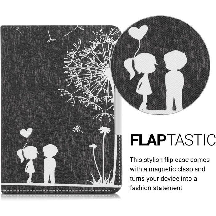 Чохол-книжка kwmobile для Tolino Shine 2 HD - Чохол для електронного читача з квітковим принтом (підтюльник) білий/чорний