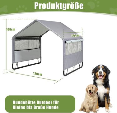 Будка для собак Outdoor 120x120x100 см, водонепроникна, сітка, сірий колір