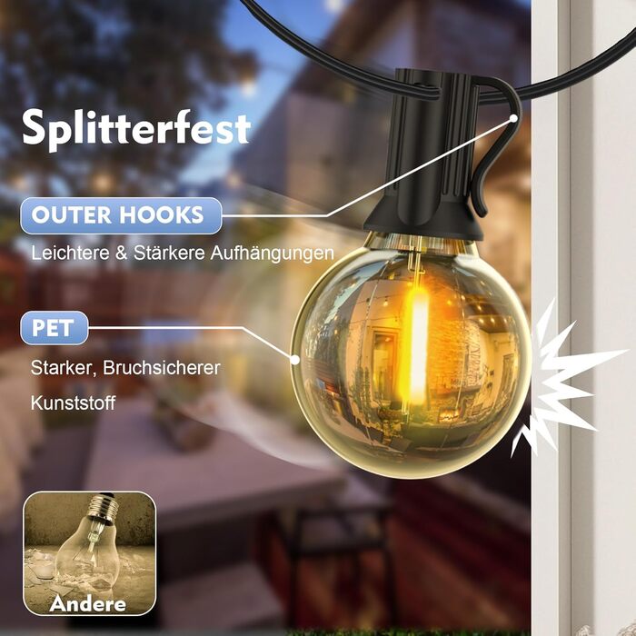 LED гірлянда Yuusei 60м з 100+4 лампочки (тепле світло), IP45, для дому та саду