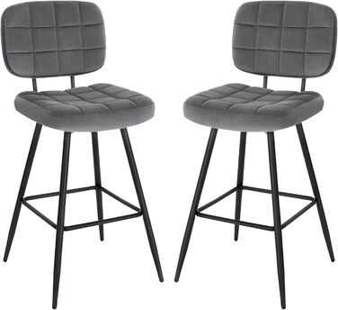 EUGAD Velvet & Metal Bar Stools 2-Pack - Padded Kitchen Counter Stools with Footrest & Backrest - Dark Gray