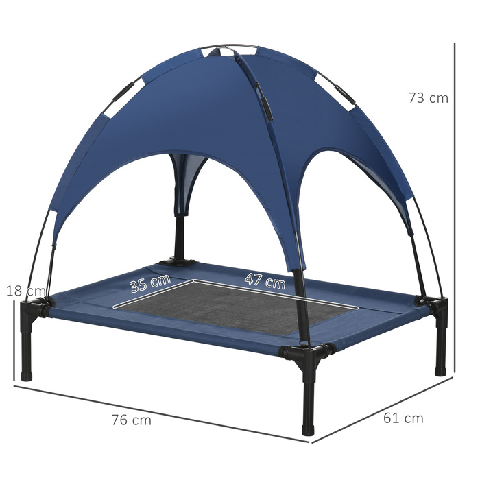 PawHut Outdoor Pet Bed with Canopy, Elevated, Mesh Fabric, UV Protection, Dark Blue, for Medium-Sized Dogs