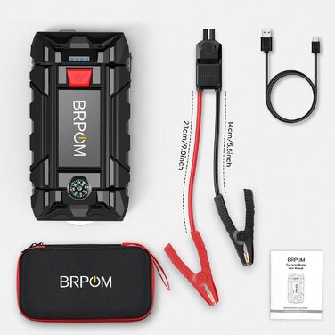 Бустер для авто BRPOM Powerbank Jump Starter 7000A з LCD-дисплеєм, пусковий пристрій для автомобіля (2000A/7000A)