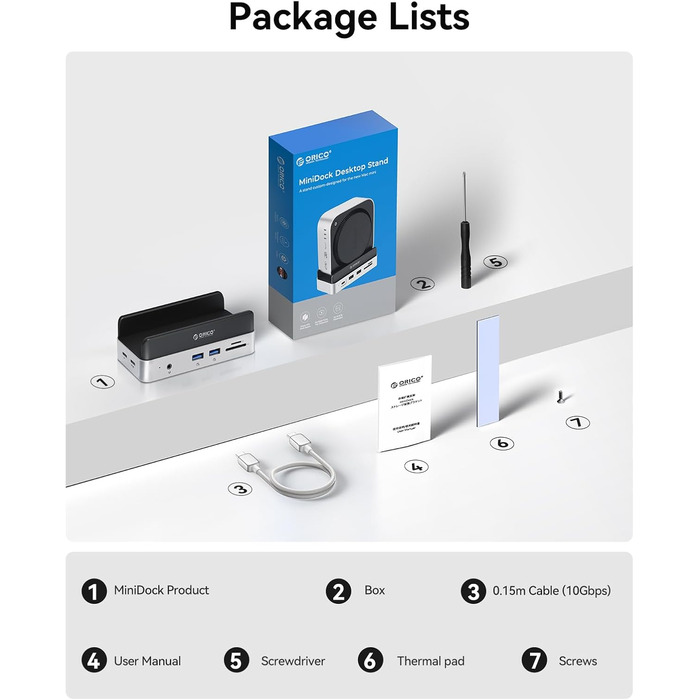 ORICO MiniDock: Док-станція та підставка для Mac mini M4/M4 Pro з корпусом для NVMe SSD, USB-C хаб з 4K HDMI, DisplayPort, SD/TF 3.0, USB-C/A 10Gbps, PD 100W - VS10 (6-в-1, DIY)