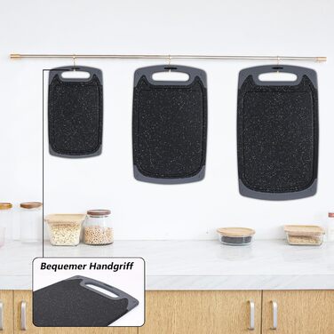 Набір обробних дощок для кухні з неслизькими ніжками та канавкою для соку, BPA-free, чорний