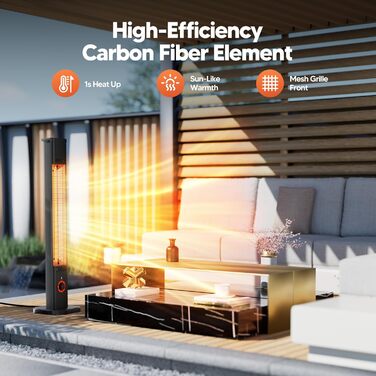 Інфрачервовий обігрівач для тераси 2000W, стельовий обігрівач, обігрівач для вулиці з 8 рівнями нагріву, таймером 8H, вуглецевим волокном, для тераси, балкону, внутрішнього та зовнішнього використання