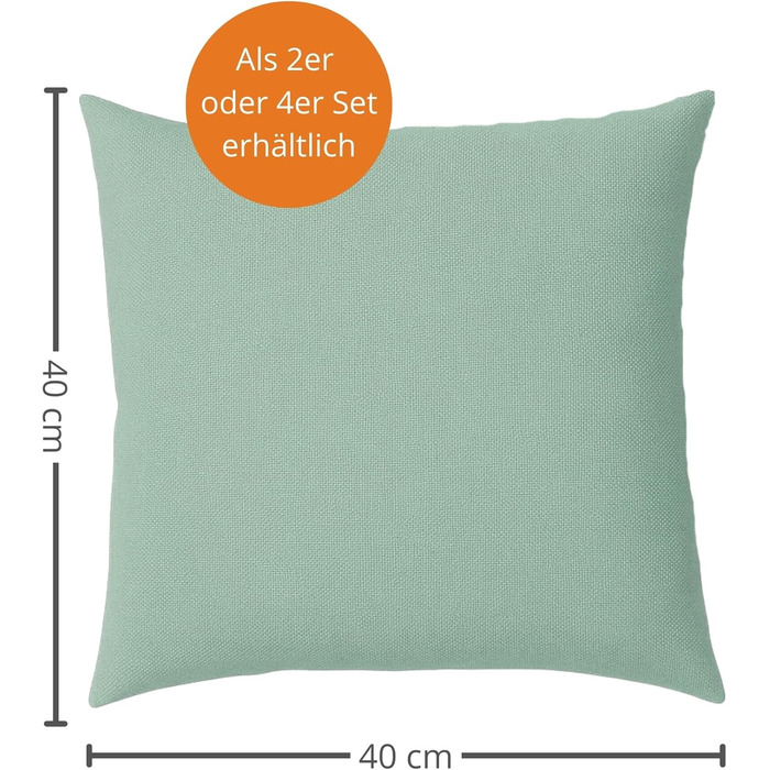 Комплект із 4 декоративних подушок Sleepling 40x40 см, бірюзові, з наповнювачем і чохлом, міцна оббивна тканина, для дивану, софи, декору