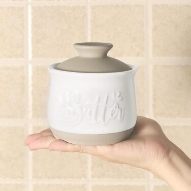 MAIA Ceramic 5.5 oz Butter Crock for Counter with Water Butter Spreader Holder for Spreadable Butter, French Butter Dish with Lid, Butter Keeper for Kitchen Counter, White Kitchen Décor