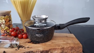 Набір каструль Hoffner, алюміній з мармуровим покриттям, чорний, 17 предметів