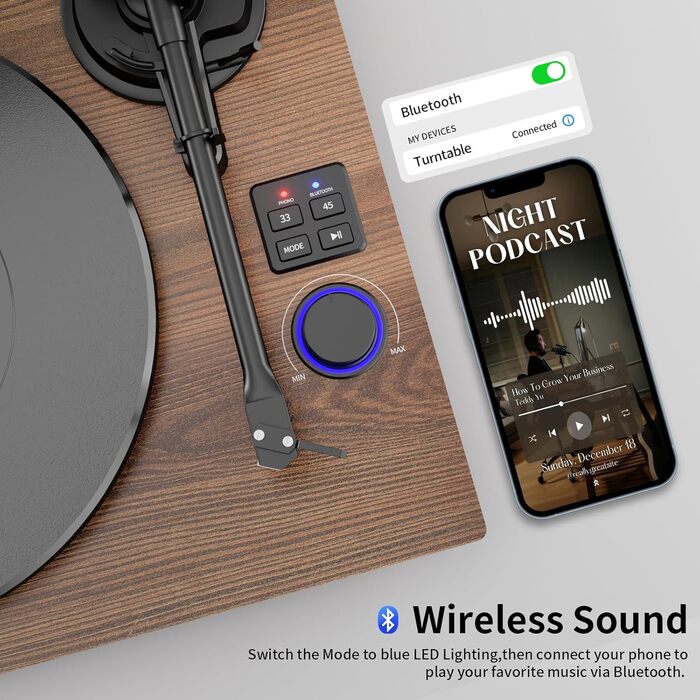 Програвач вінілу HiFi Bluetooth USB з колонками, стереосистема Dual, дерев'яний корпус, регульоване противага, картридж магнітного типу, RCA вихід