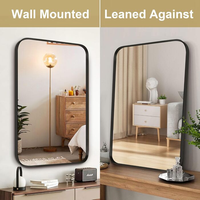 Дзеркало для ванної кімнати на стіну, титан, металевий каркас, з заокругленими кутами, прямокутне, 40,6 x 50,8 см