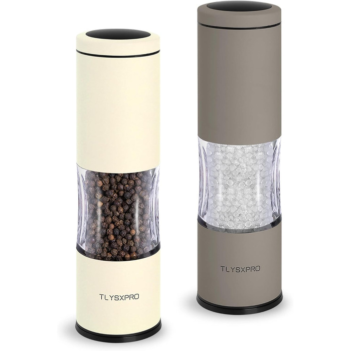 Набір млинок для солі та перцю | Ручні млини з регулюванням помелу | Керамічний механізм | Кухонний аксесуар (2 шт., Greige&buttercream)