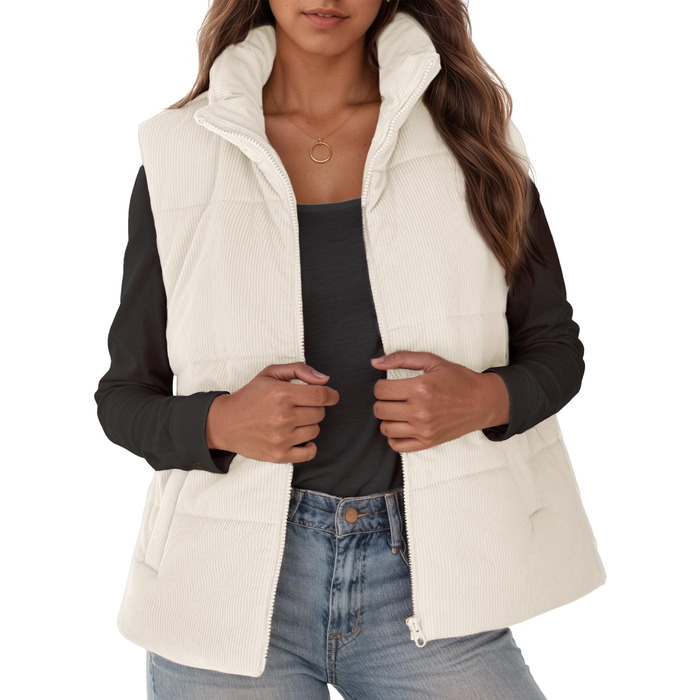 Жіноча тепла зимова жилетка FEOYA з коміром-стійкою, без рукавів, утеплена, біла (M)