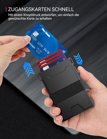 Чоловіче картхолдер з алюмінію, мінімалістичний, Pop-Up, тонкий, RFID захист, для передньої кишені, вміщує 12 карт + гроші, чорний