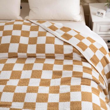 Плед YIRUIO з шаховим принтом, Queen/King Size, 203 x 228 см, мікрофібра, burnt orange