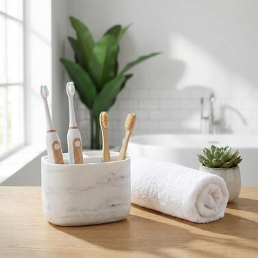 Набір для ванної кімнати 4 предмети з піддоном - дозатор для мила (цинковий сплав), стакан для зубних щіток, мильниця та поличка - мармуровий малюнок, бамбук - сучасний органайзер Marble