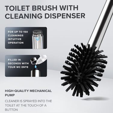 Набір для чищення унітазу Arosund Silber: щітка з силікону, вентиляція, сталь, з дозатором мийного засобу, знімний піддон, для дому