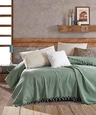Покривало BOHORIA Premium 220x240 см, 100% бавовна, Oeko-Tex, вафельна текстура, двостороннє, смарагдове, велике для ліжка, дивана, Urban Loft