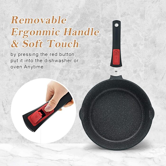 Сковорода 24 см з кришкою, антипригарна, з знімним ручками, підходить для всіх типів плит