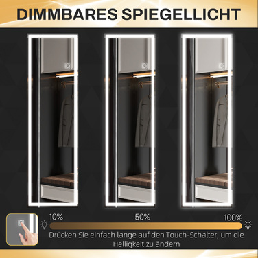 HOMCOM Wall Mirror 120 x 40 cm Full-Length Mirror with LED Lighting, 3 Light Colors, Rectangular Mirror with Touch Switch, Memory Function for Bedroom, Bathroom | Aosom
