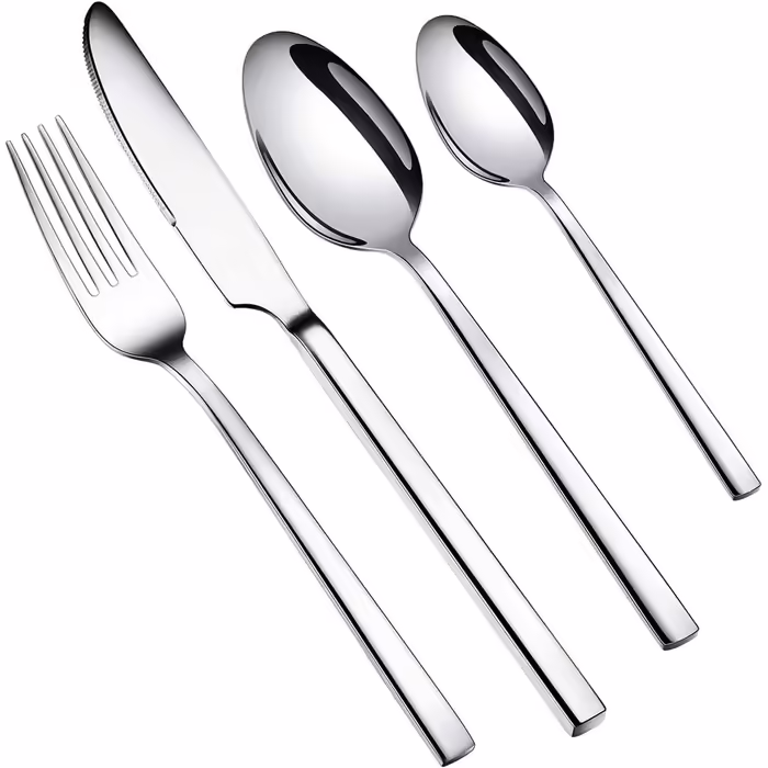 WUJO Cutlery Set, Stainless Steel Cutlery, 16-Piece Silver Cutlery Set including Knife, Fork, Spoon, Teaspoon - Silverware Set for 4 People, Mirror Polished, Dishwasher Safe