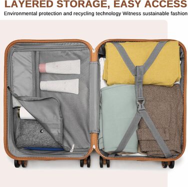 Набір валіз KONO 2 в 1: велика валіза (54 см) та косметичка, чорний/коричневий