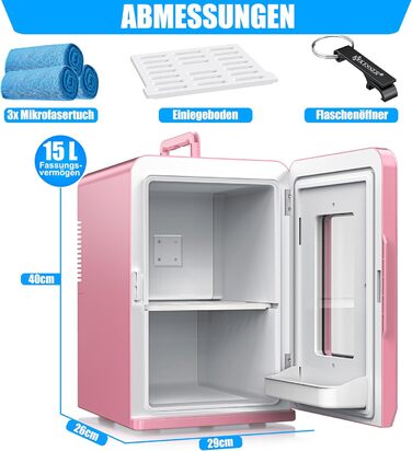 KESSER® Міні холодильник-термобокс 15L 2в1: охолодження та нагрівання, AC/DC, для авто, офісу, дому, кемпінгу (рожевий)