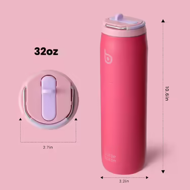 bottlebottle BOTTLE Insulated Stainless Steel Water Bottle 32oz(946ml) with Straw Handle for Sports, Travel, Gym, Double-Walled Leak-Proof, BPA-Free (Pink)