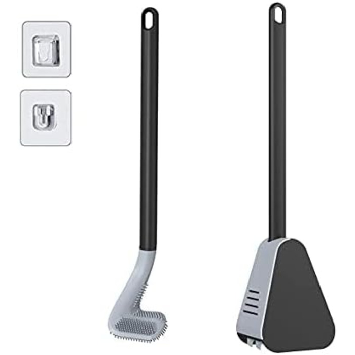 Набір для чищення унітазу Ellxen: щітка з силіконовою щетиною та тримачем (чорний)