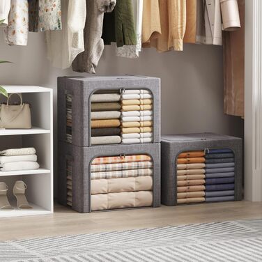 Коробка для зберігання одягу Lifewit з кришкою, металевий каркас, з ручками та вікном, сіра (2 шт., 75л)