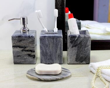 KLEO Luxury 4-Piece Bathroom Accessory Set | Includes Liquid Soap or Lotion Dispenser with Stainless Steel Pump, Toothbrush Holder, Cup, and Soap Dish - Bath Set/Bathroom Accessories