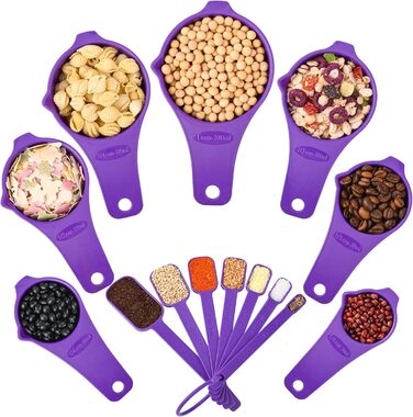 Violetta Measuring Cup and Spoon Set, 15 Pieces, Plastic Measuring Cups, 7 Plastic Measuring Cups and 7 Plastic Measuring Spoons with Leveler, Cute Measuring Cups for Baking and Kitchen