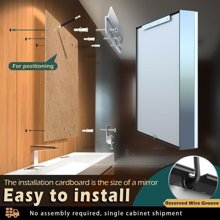 LED дзеркальна шафка у ванну кімнату KWW з підсвічуванням, регульованою температурою світла, антитуманним покриттям та USB-роз'ємами (2 дверцята, 80x70 см)