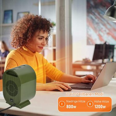 Електричний обігрівач PTC, керамічний, тихий, з регулюванням температури, портативний, з захистом від перегріву та перекидання, для офісу, дому, гуртожитку, білий (зелений)