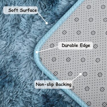 QUINZI М'який килим 160x230 см, високий ворс, сучасний, пухнастий, для спальні, вітальні, дитячої кімнати, з бахромою, нековзний, блакитний