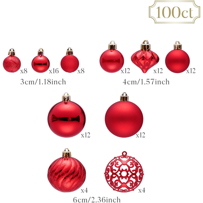 Набір прикрас для ялинки Valery Madelyn, 100 шт. ялинкові кулі з подарунковим пакуванням, червоні