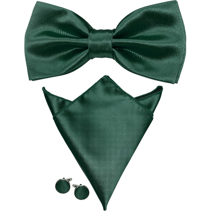 Метелик чоловічий JEMYGINS однотонний, регульований (темно-зелений) + манжетні запонки + нагрудна хустка в подарунковій коробці