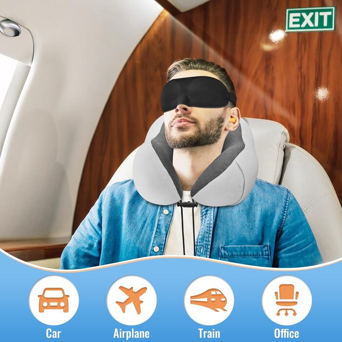 Подушка для шиї CloudBliss Premium Memory Foam - комфортна та підтримуюча, для подорожей, авто, офісу та дому (сірий, 1 шт.)