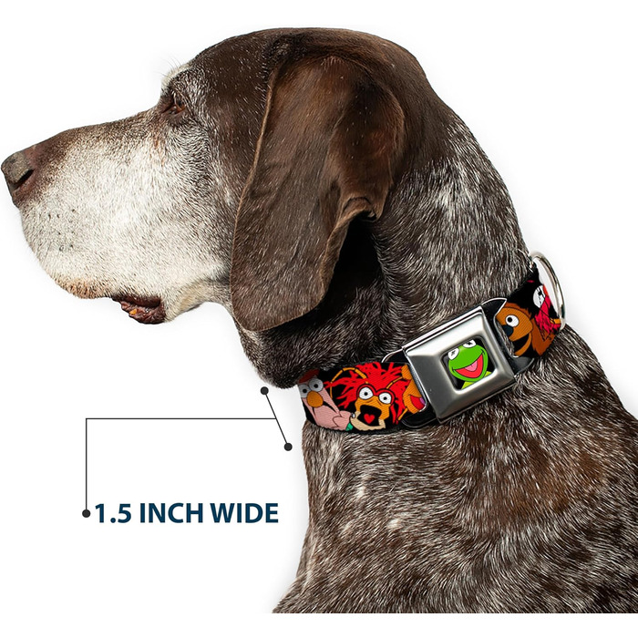 Нашийник для собак Buckle-Down з пряжкою Muppets Faces чорного кольору, 1' шириною, підходить для шиї 15-26 дюймів (38-66 см) - Великий