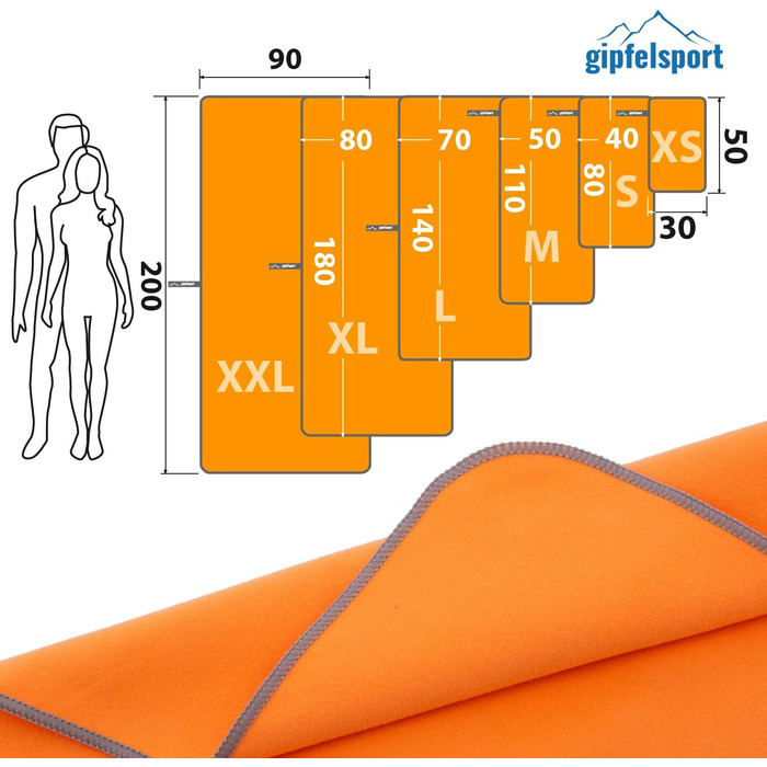 Набір мікрофібрових рушників Gipfelsport для сауни, фітнесу, спорту та пляжу. Розміри: S (80x40 см), M (110x50 см). Колір: помаранчевий