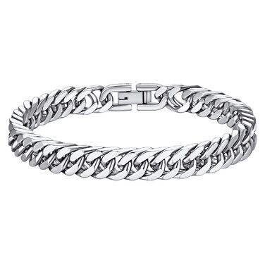 Чоловічий браслет Richsteel з нержавіючої сталі сріблястого/золотого/чорного кольору, ширина 8/12/17 мм, довжина 19/21/23 см, кубинський ланцюг, подарункова коробка. (23 см, 8 мм, срібло)