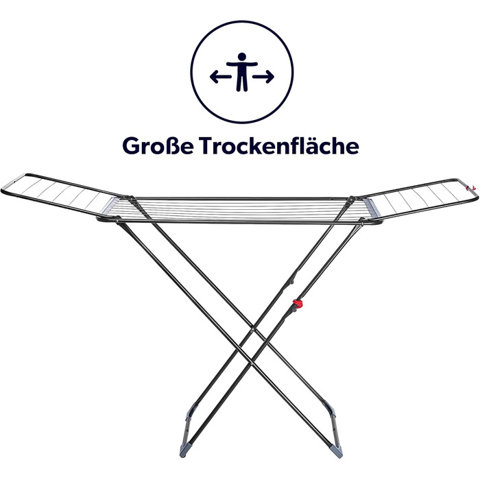 КADAX Сушарка для білизни з 18 метрами сушильної поверхні - для квартири, балкону та саду, розкладна, з неслизькими ніжками, економна, виготовлена в ЄС (Антрацит Плюс)