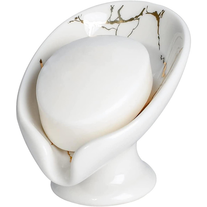 Керамічний тримач для мила, самостійно осушуючий, у формі листка, легко миється, для ванної кімнати, кухні, душу (білий)