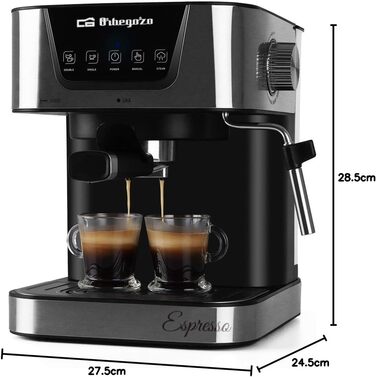 Orbegozo EX 6000 Espresso and Cappuccino Coffee Machine, 20 Bar Pressure, 1.5L Tank, Suitable for Single Dosing, 1050W Power, Black
