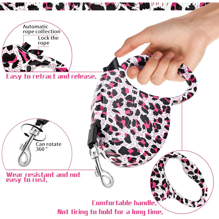 Рулетка для собак, висувна повідка 5 м для маленьких та середніх собак до 15 кг, повідка-рулетки для прогулянок, бігу, тренувань