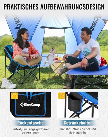 Крісло для кемпінгу KingCamp Moonchair XXL: зручне, м'яке, для відпочинку на природі, саду, риболовлі. Макс. 205 кг, з кишенею для напоїв та високою спинкою (Блакитний)