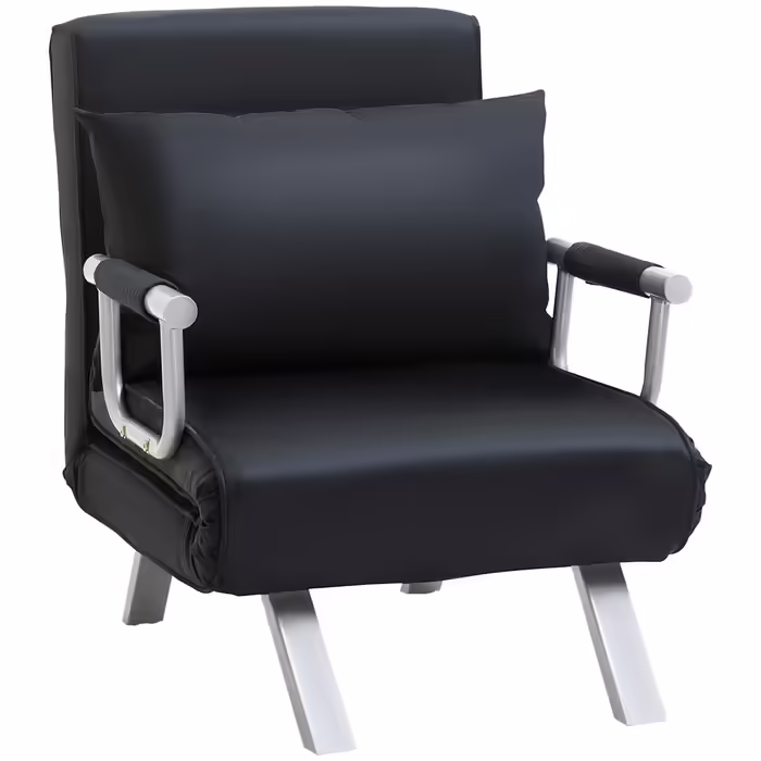 HOMCOM 2-in-1 Sleeper Sofa with Adjustable Backrest 65L x 77W x 80H cm, Removable Cover, Cushion, Stable and Rustproof, Polyester Black