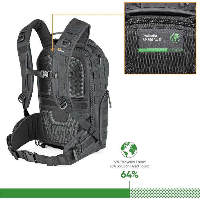 Рюкзак для фототехніки Lowepro ProTactic BP 350 AW II з QuickShelf, для Sony Alpha 9 та іншої фото- та особистої техніки, LP37265-PWW (з картою пам'яті 64 GB)